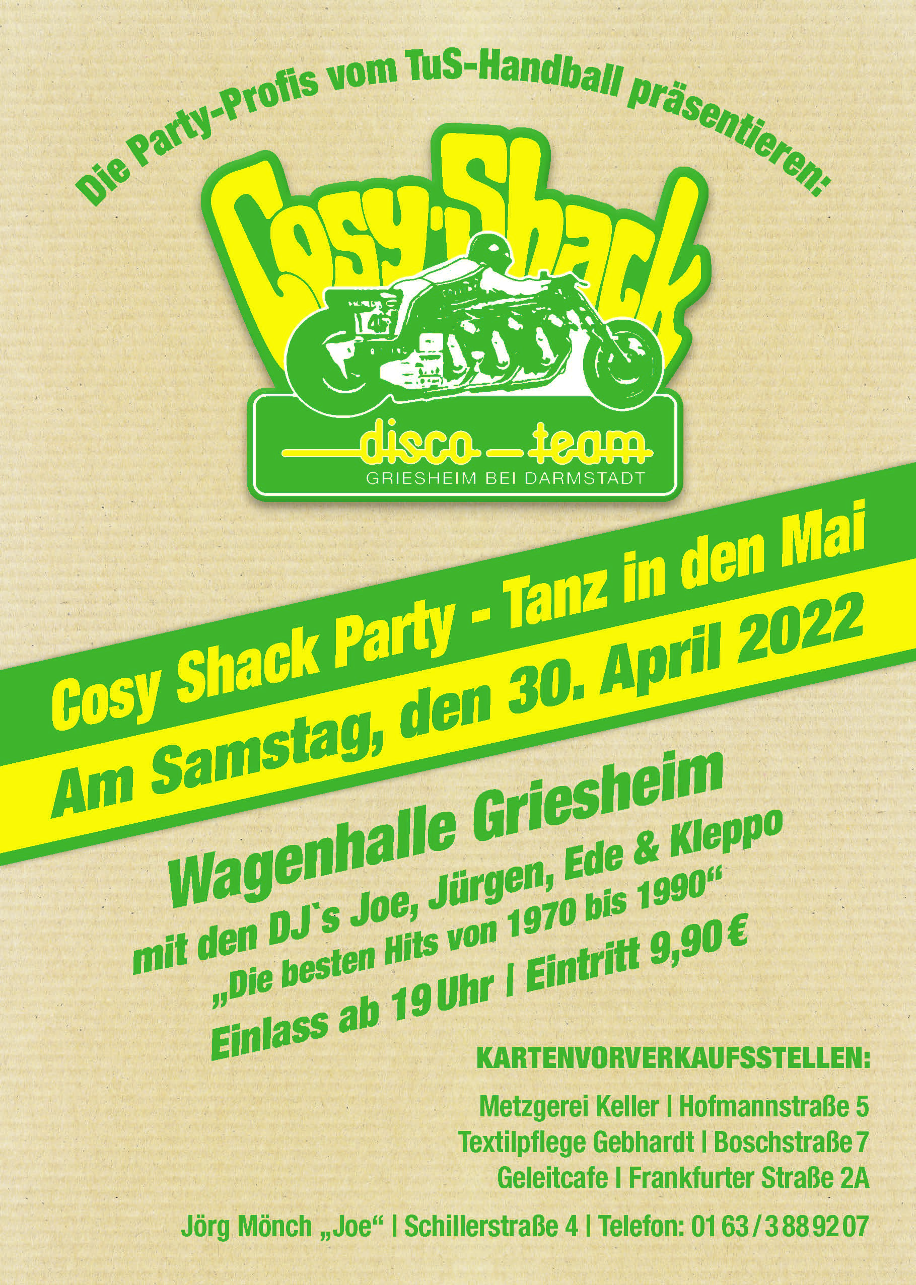 Cosy-Shack präsentiert: Tanz in den Mai 2020 in der Wagenhalle Griesheim